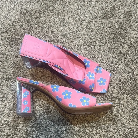 Gianni Bini Pink Floral Clear Block Heel Sandals - Picture 1 of 7